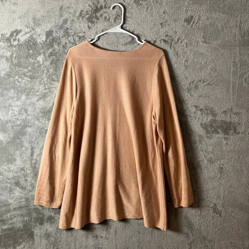 Eileen Fisher Tencel‎ Silk Blend Round Neck Long Sleeve Sweater Size XL Brown